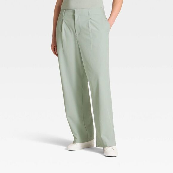 Open Box - All In Motion - Women's Woven High-Rise Trouser Pants - Green - Picture 4 of 4